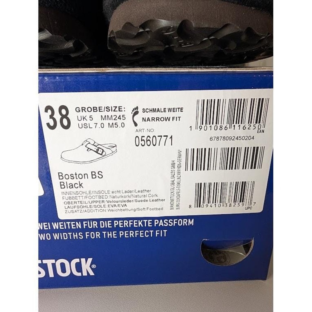 Birkenstock Boston BS Black Suede Soft Footbed Clogs‎ Mules Narrow Fit 38 NIB - Picture 9 of 10